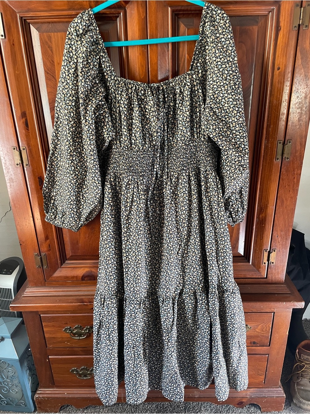 Christy Dawn Black Floral Smocked Midi Dress